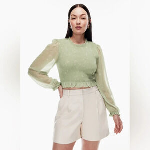 WILFRED by ARITZIA NWOT Tempest Blouse in Pastel Sage Green and White‎